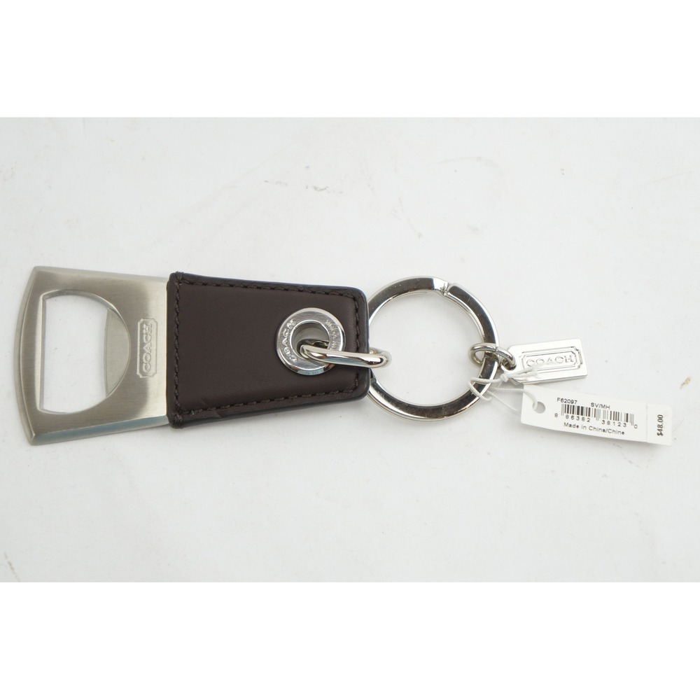 Coach Bottle Opener Keychain Mahogany Leather Silver F62097 New Employee Sale - Picture 3 of 6